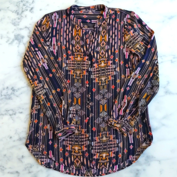 H&M Multicolor Patterned Long Sleeve Button Down Long Shirt. - Picture 3 of 5